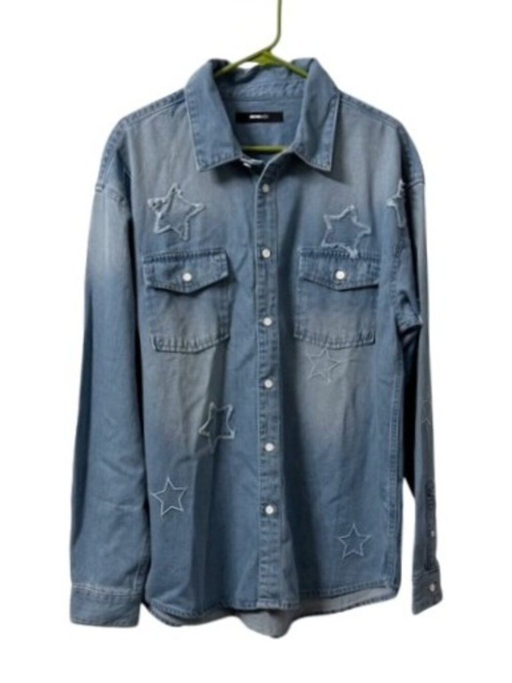 NWT Nova Men Star Patch Denim Long Sleeve Button Down Shirt Size Medium